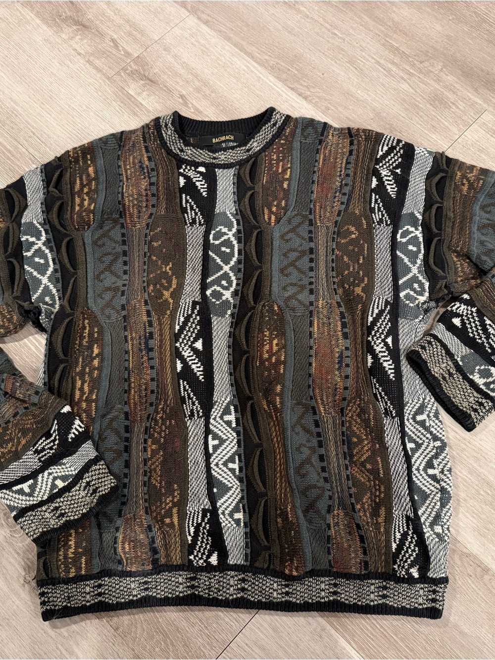 Bachrach Vintage 90s Knit Sweater with Geometric Tribal Patterns